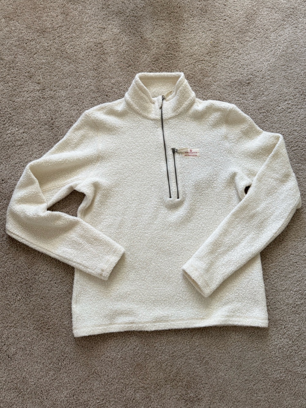 Men's Cream Quarter-Zip Sherpa Pullover Hoodie